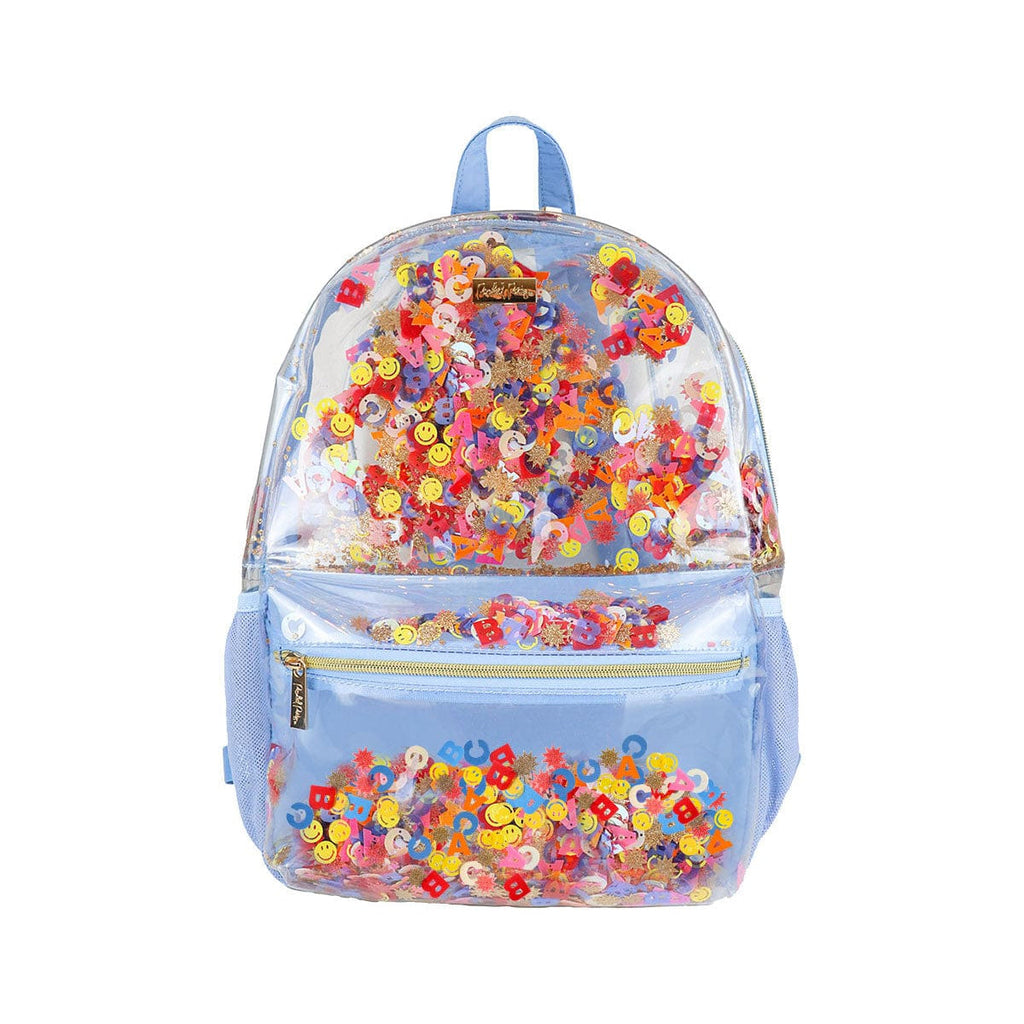 Little Letters Blue Confetti Clear Backpack
