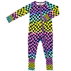 Rainbow Checker Zip Up Pajamas