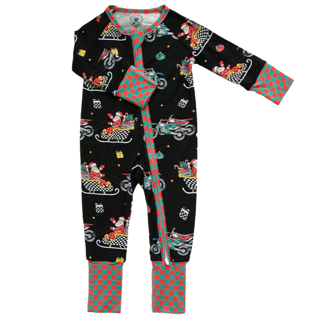 Santas Speedy Sleigh Zip Up Pajamas / PREORDER shipping Oct 26 - Nov 9