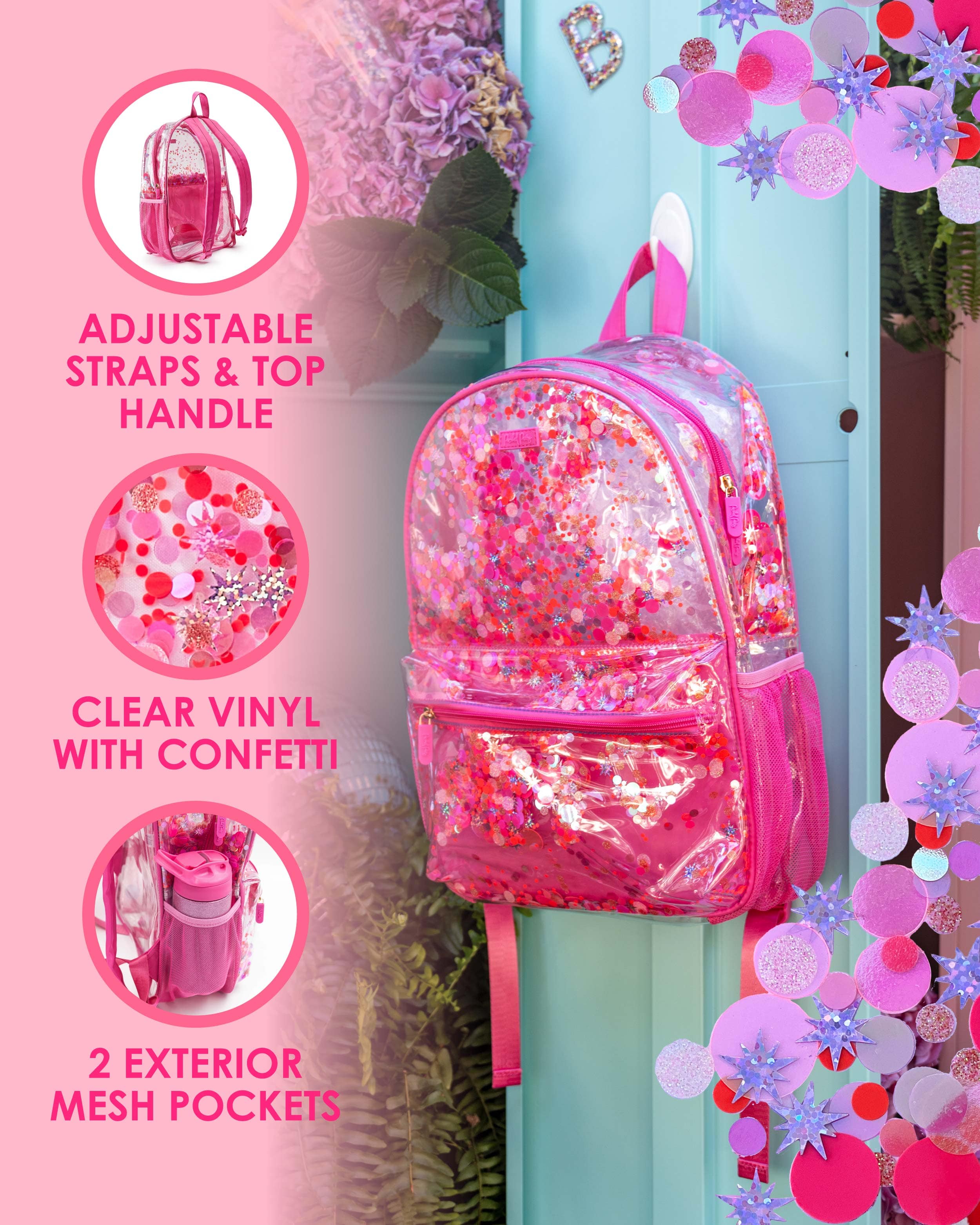 Clear Sweet Tart Pink Confetti Backpack