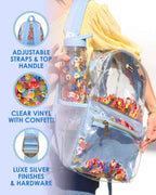 Little Letters Blue Confetti Clear Backpack